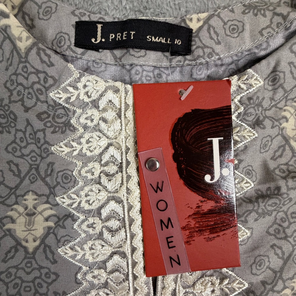 NWT J. Junaid Jamshed Women Grey Cotton Embroidered Kurta Tunic‎ Small - Picture 5 of 16